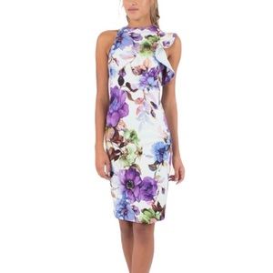 Black Halo Pabla Watercolor Floral Ruffle Shoulder Sheath Mini Dress 6